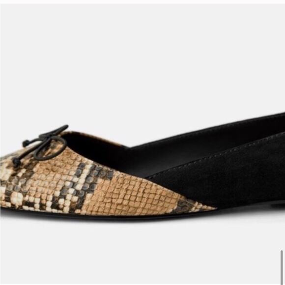 Zara Animal Print Ballet Flats with Bow Size 6.5 US - Picture 4 of 11